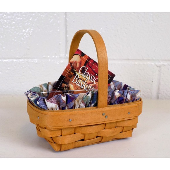 Longaberger Other - Parsley Booking Basket w/ Plaid Liner Protector & Card 2000 Longaberger Vintage